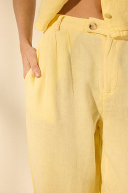 Gul Kurusu %100 Keten Pileli Yuksek Bel Wide Leg Pantolon TWOSS24JE00245 - Trendyolmilla фото 17