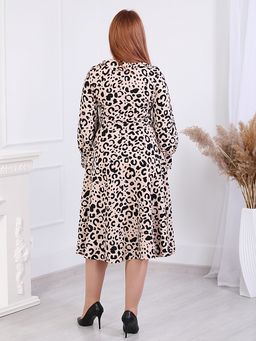 Платье леопардовое приталенное с длинным рукавом - Almond фото 5