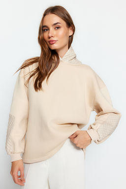 TRENDYOLMILLA Siyah Kal?n Ici Polarl? Kapitoneli Oversize/Genis Kesim Kapusonlu Orme Sweatshirt TWOAW24SW00205  фото 11