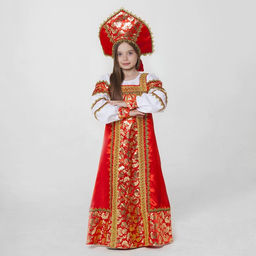 Русский народный костюм Любавушка, платье-сарафан, кокошник, р-р 30, рост 110-116 см, красный - Страна карнавалия фото 2