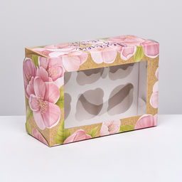 Коробка для 6 капкейков с окном С 8 марта, 25?17?10 см