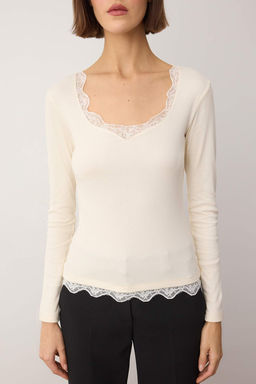 Ekru Fitilli Dantel Detayl? Fitted/Vucuda Oturan Orme Bluz TWOAW26BZ00302 - Trendyolmilla фото 3