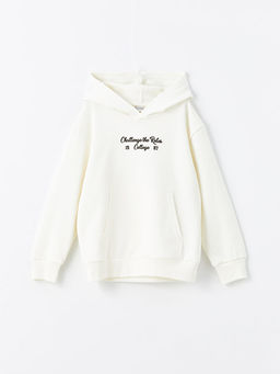 Kap??onlu Bask?l? Uzun Kollu Erkek ?ocuk Sweatshirt