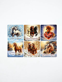 Набор магнитов полимер новогодних «Милые Лошадки» 7×7 см 12 шт.