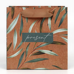 Цена за 2 шт. Пакет подарочный крафтовый квадратный, упаковка, «Present», 14 х 14 х 9 см