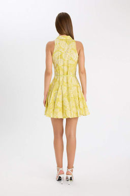 Мини-платье без рукавов из вуали с принтом и V-образным вырезом - Defacto фото 5