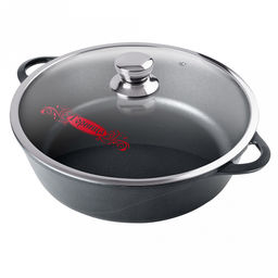 Жаровня с антипригарным покрытием 5,5л, д32см "Классик", h9,5см, s0,4см, литые ручки, стеклянная крышка с пароотводом, форма "Классик волна" подарочная упаковка (Россия)