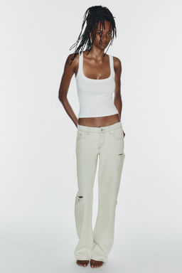 JEANS TRF WIDE LEG TIRO BAJO ROTOS / Azul claro