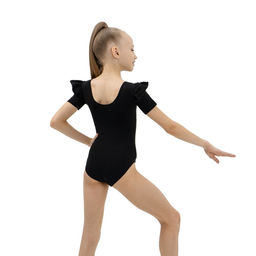 Купальник гимнастический Grace Dance, крылышко, с коротким рукавом, р. 34, цвет чёрный  фото 4