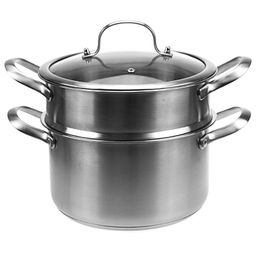 "Люкс" Пароварка из нержавеющей стали 4,5л, д22см, h19см, стеклянная крышка, ручки нержавеющая сталь, с теплораспределительным дном 0,8см, цветная коробка (Китай)