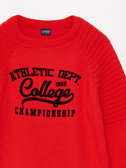 Bisiklet Yaka Bask?l? Uzun Kollu Erkek ?ocuk Triko Kazak