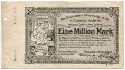 Банкнота 1000000 марок 1923 года Германия  Нотгельд (Дуйсбург)