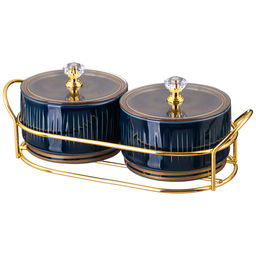 НАБОР БАНОК LEFARD HERBAL С ПЛАСТИК. КРЫШКОЙ 2 ШТ. 230 МЛ НА МЕТАЛЛ. ПОДСТАВКЕ СИНИЙ