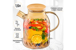 Чайник 1,6 л 20*13*19 см "Crystal glass" с ситом+бамб.крышк.с метал. дном/с силик.уплот, золото