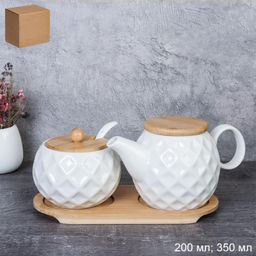 Чайник заварочный 300 мл и сахарница 250 мл с ложкой / CF127 /уп 36/ на подставке