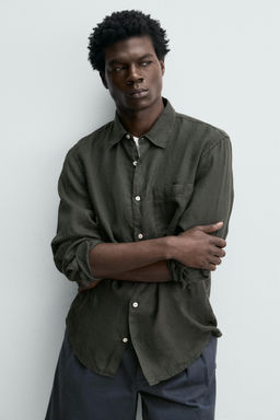 CAMISA REGULAR FIT 100% LINO / Verde oscuro - Zara фото 5