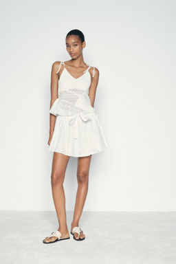 CONTRAST KNIT TOP WITH CUTWORK EMBROIDERY