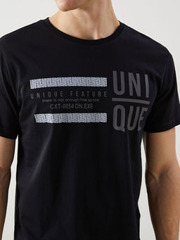 Bisiklet Yaka K?sa Kollu Bask?l? Penye Erkek Ti??rt