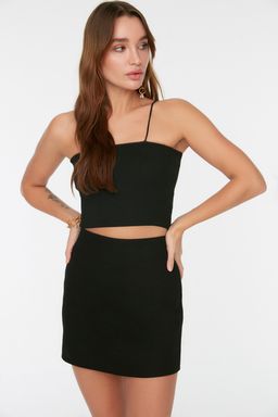 TRENDYOLMILLA Bej Basic Yuksek Bel A-line Mini Boy Dokuma Etek TWOSS22ET0136  фото 8