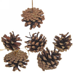 Цена за 2 шт. Украшение новогоднее "Шишки с золотым инеем" 5,5 см (набор 6 шт)