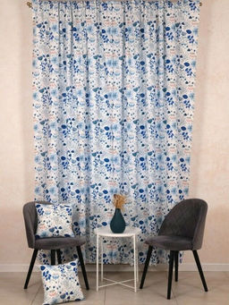 Штора набив. Голубой лотос тесьма п/лен 145*260 см. - Лен поволжья фото 3