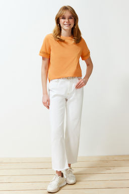 Turuncu Kal?n Pamuklu Aksesuar Detayl? Basic/Regular Kal?p Orme T-Shirt TWOSS24TS00048