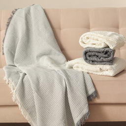 Плед с бахромой «Этель» Waffle, 130×180 см, серый