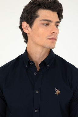 Мужская темно-синяя базовая рубашка с длинным рукавом - U.s. polo assn фото 2