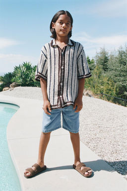 BERMUDA DENIM CON ALGOD?N Y LINO / Azul