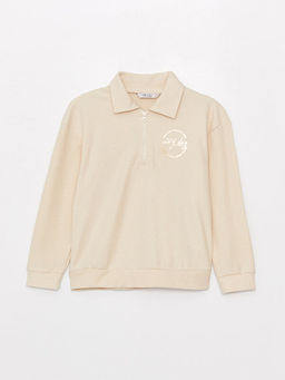 Polo Yaka Bask?l? Uzun Kollu K?z ?ocuk Sweatshirt - Waikiki фото 3