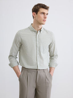 Regular Fit ?izgili Erkek Keten Kar???ml? G?mlek