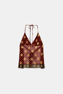 TOP HALTER GEORGETTE ESTAMPADO ABALORIOS / Granate - Zara фото 7