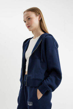 Толстовка Cool Standard Fit с капюшоном на молнии - Defacto фото 4