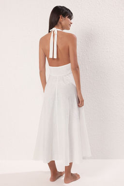 Trendyolmilla Beyaz Dokuma Midi Boyundan Baglamal? 100% Pamuk Plaj Elbisesi TBESS25EL00129  фото 10