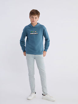 Kap??onlu Minecraft Bask?l? Erkek ?ocuk Sweatshirt