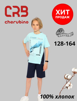 CRB wear/CSJB 90185-43-374 Комплект для мальчика (футболка, шорты),голубой/Ex.Cherubino