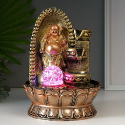 Фонтан настольный с подсветкой «Хотей в арке с водопадом», от сети, 28.5×20×20 см