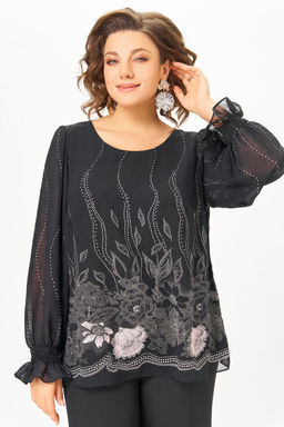 Блуза Swallow 803.4 Чёрный, принт нежно- розовые цветы