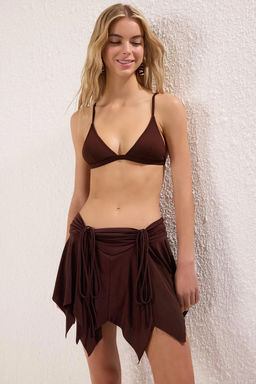 Trendyolmilla Kahverengi Mini Orme Sortlu 100% Pamuk Plaj Etek TBESS25ET00015 фото 2