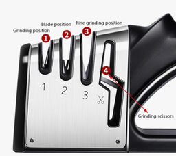Универсальная точилка для ножей, ножниц, с тремя слотами / Ножеточка ручная 4в1 - Zebo фото 2