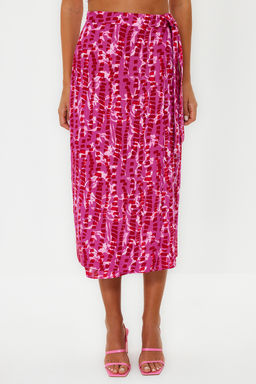 Mor Desenli Kruvaze Viskon Kumas Midi Boy Dokuma Etek TWOSS23ET00294