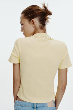 JEWEL COLLAR RIBBED POLO SHIRT - Zara фото 5