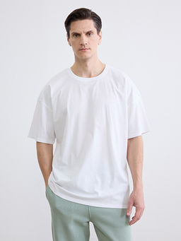 Oversize Fit Bisiklet Yaka K?sa Kollu Erkek Ti??rt