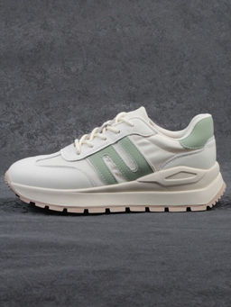 03-WG040-1M MILK/GREEN Кроссовки демисезонные женские (натуральная кожа)