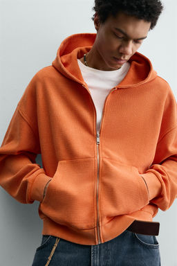 SUDADERA WAFFLE LAVADA CAPUCHA / Naranja - Zara фото 5