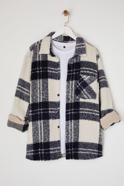 TRENDYOL MAN Buyuk Beden Ekru Oversize K?sl?k Kareli Oduncu Gomlek Ceket TMNAW25AX00009 - Trendyolmilla фото 6