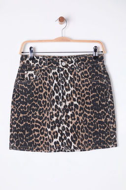 TRENDYOLMILLA Cok Renkli Animal Leopar Desenli Kahverengi Mini Denim Etek TWOSS25ET00044  фото 6