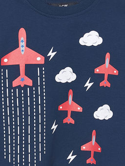 Bisiklet Yaka Bask?l? Erkek Bebek Sweatshirt