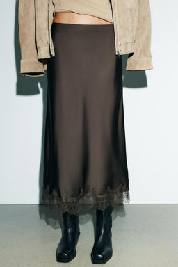 LACE SATIN MIDI SKIRT - Zara фото 5