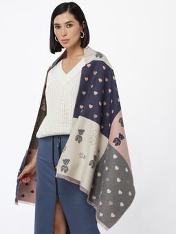 в составе ШЕРСТЬ и КАШЕМИР Большой, мягкий, теплый двусторонний палантин с принтом. - Tantino фото 3